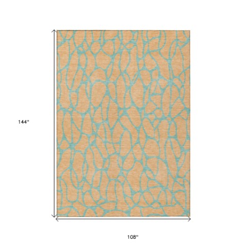 Homeroots 3' Beige And Blue Geometric Indoor Outdoor Area Rug – Durable, Washable, Stylish For Any Space 9' X 12' Polyester 599218
