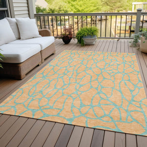 Homeroots 3' Beige And Blue Geometric Indoor Outdoor Area Rug – Durable, Washable, Stylish For Any Space 9' X 12' Polyester 599218