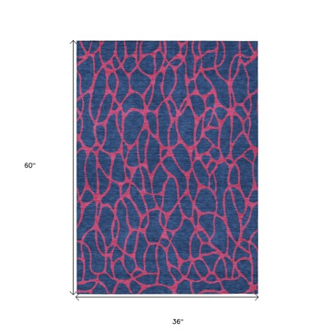 Homeroots 3' Beige And Blue Geometric Indoor Outdoor Area Rug – Durable, Washable, Stylish For Any Space 3' X 5' Polyester 599220