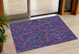 Homeroots 3' Beige And Blue Geometric Indoor Outdoor Area Rug – Durable, Washable, Stylish For Any Space 3' X 5' Polyester 599220