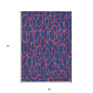 Homeroots 3' Beige And Blue Geometric Indoor Outdoor Area Rug – Durable, Washable, Stylish For Any Space 5' X 8' Polyester 599221