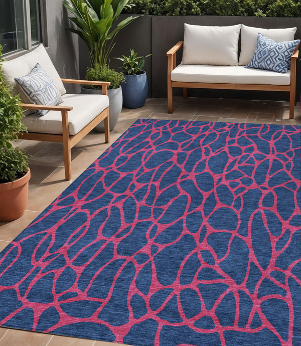Homeroots 3' Beige And Blue Geometric Indoor Outdoor Area Rug – Durable, Washable, Stylish For Any Space 5' X 8' Polyester 599221
