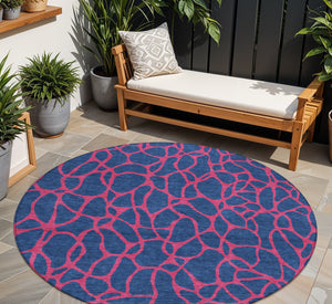 Homeroots 3' Beige And Blue Geometric Indoor Outdoor Area Rug – Durable, Washable, Stylish For Any Space 8' Round Polyester 599222