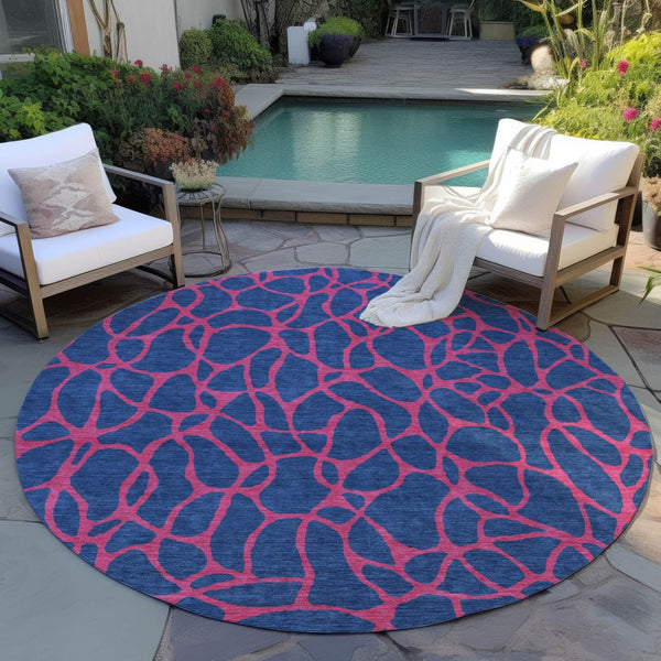 Homeroots 3' Beige And Blue Geometric Indoor Outdoor Area Rug – Durable, Washable, Stylish For Any Space 8' Round Polyester 599222