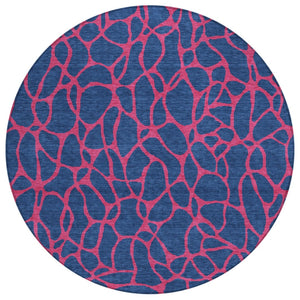HomeRoots 5' Stylish Navy Blue and Dark Pink Geometric Washable Area Rug for Indoor and Outdoor Use 8' Round 599222
