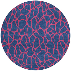 Homeroots 3' Beige And Blue Geometric Indoor Outdoor Area Rug – Durable, Washable, Stylish For Any Space 8' Round Polyester 599222