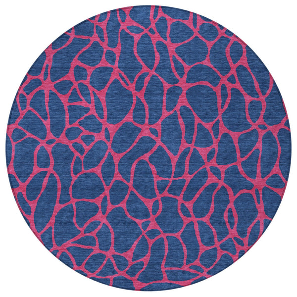 Homeroots 3' Beige And Blue Geometric Indoor Outdoor Area Rug – Durable, Washable, Stylish For Any Space 8' Round Polyester 599222