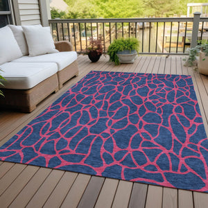 Homeroots 3' Beige And Blue Geometric Indoor Outdoor Area Rug – Durable, Washable, Stylish For Any Space 8' X 10' Polyester 599223