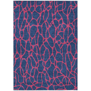 HomeRoots 5' Stylish Navy Blue and Dark Pink Geometric Washable Area Rug for Indoor and Outdoor Use 8' X 10' 599223