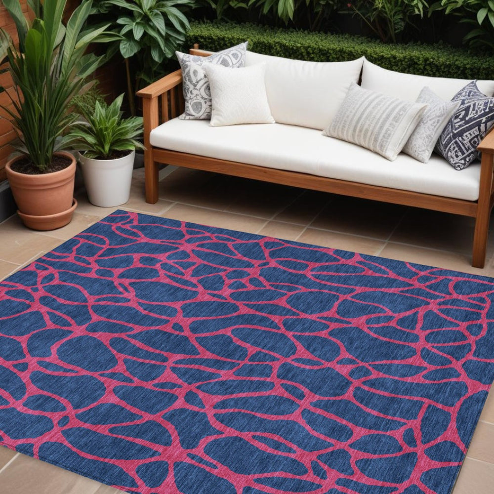 HomeRoots 9' X 12' Navy Blue & Dark Pink Geometric Rug – Durable, Washable, Indoor/Outdoor Versatility & Style! 599224