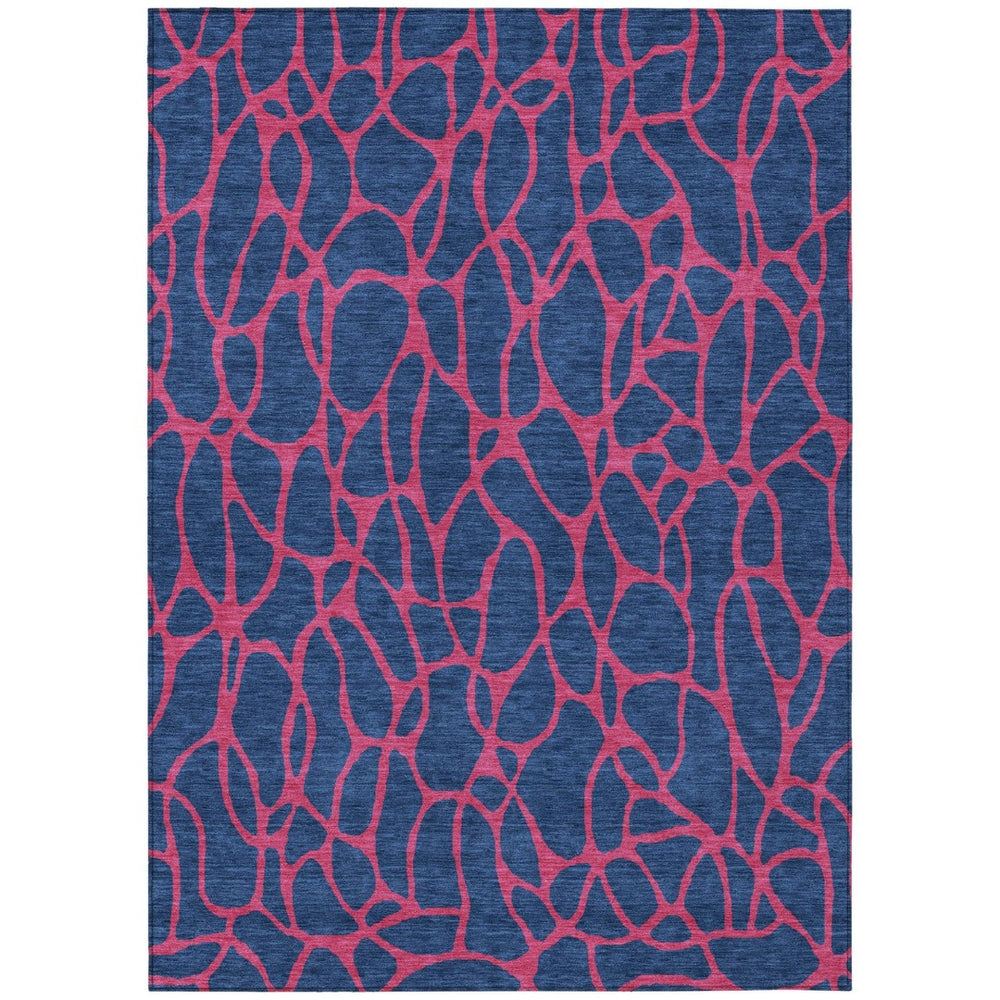 HomeRoots 9' X 12' Navy Blue & Dark Pink Geometric Rug – Durable, Washable, Indoor/Outdoor Versatility & Style! 599224