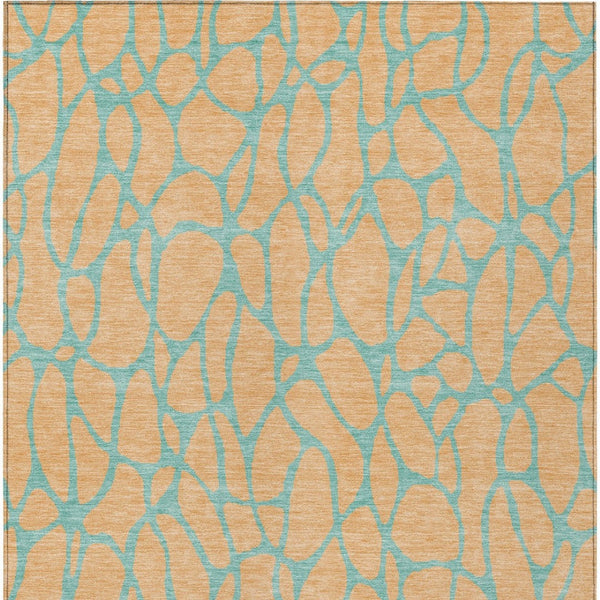 Homeroots 3' Beige And Blue Geometric Indoor Outdoor Area Rug – Durable, Washable, Stylish For Any Space 5' X 8' Polyester 599227