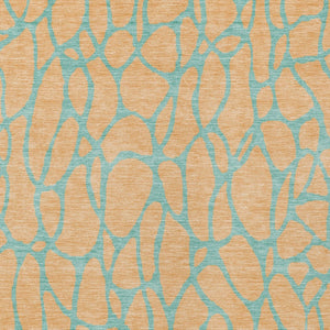 Homeroots 3' Beige And Blue Geometric Indoor Outdoor Area Rug – Durable, Washable, Stylish For Any Space 5' X 8' Polyester 599227