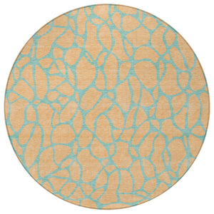 Homeroots 3' Beige And Blue Geometric Indoor Outdoor Area Rug – Durable, Washable, Stylish For Any Space 8' Round Polyester 599228