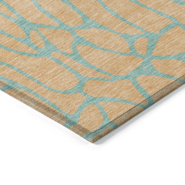 Homeroots 3' Beige And Blue Geometric Indoor Outdoor Area Rug – Durable, Washable, Stylish For Any Space 8' X 10' Polyester 599229