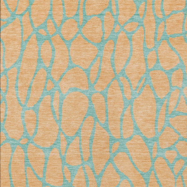 Homeroots 3' Beige And Blue Geometric Indoor Outdoor Area Rug – Durable, Washable, Stylish For Any Space 8' X 10' Polyester 599229