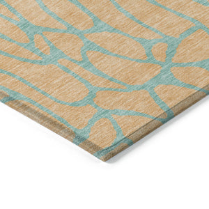 Homeroots 3' Beige And Blue Geometric Indoor Outdoor Area Rug – Durable, Washable, Stylish For Any Space 9' X 12' Polyester 599230