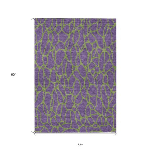 Homeroots 3' Beige And Blue Geometric Indoor Outdoor Area Rug – Durable, Washable, Stylish For Any Space 3' X 5' Polyester 599232