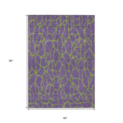 Homeroots 3' Beige And Blue Geometric Indoor Outdoor Area Rug – Durable, Washable, Stylish For Any Space 5' X 8' Polyester 599233