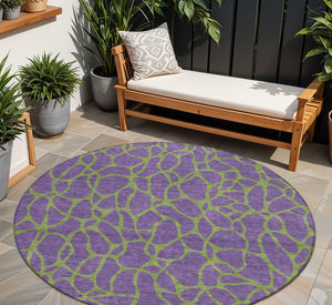 Homeroots 3' Beige And Blue Geometric Indoor Outdoor Area Rug – Durable, Washable, Stylish For Any Space 8' Round Polyester 599234