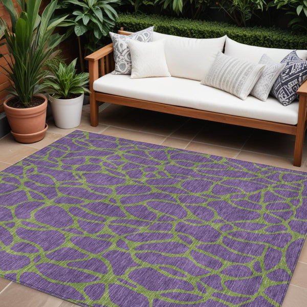 Homeroots 3' Beige And Blue Geometric Indoor Outdoor Area Rug – Durable, Washable, Stylish For Any Space 8' X 10' Polyester 599235