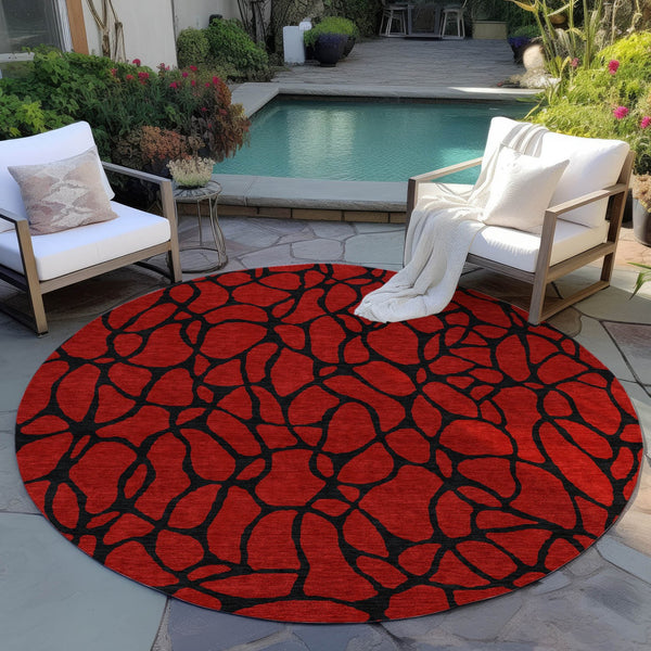 Homeroots 3' Beige And Blue Geometric Indoor Outdoor Area Rug – Durable, Washable, Stylish For Any Space 8' Round Polyester 599240