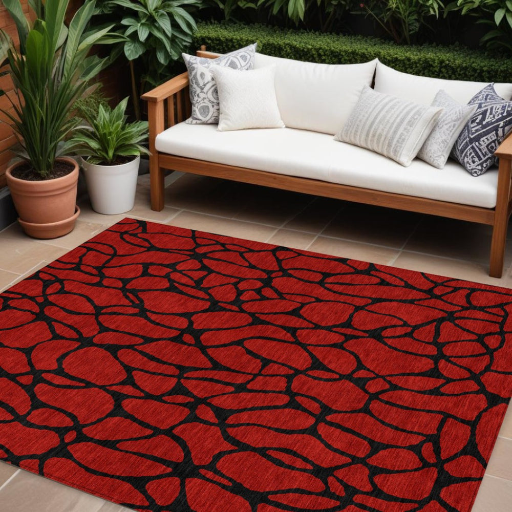 HomeRoots 9' X 12' Red and Black Geometric Washable Area Rug - Stylish, Durable, Indoor/Outdoor Versatility! 599242