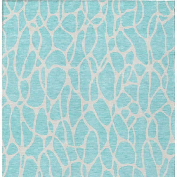 Homeroots 3' Aqua And Ivory Geometric Washable Area Rug - Perfect For Indoor And Outdoor Spaces, Durable Design 3' X 5' Polyester 599244