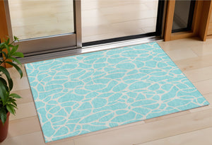 Homeroots 3' Aqua And Ivory Geometric Washable Area Rug - Perfect For Indoor And Outdoor Spaces, Durable Design 3' X 5' Polyester 599244