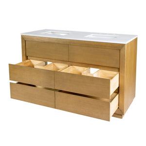 Butler Specialty Butler Brady 60 In. W Wood & Quartz Double Sink Vanity – Modern Elegance For Luxurious Bathrooms Natural Mdf,Eucalyptus,Quartz,Pine,Ceramic,Plywood,Composite Wood,Veneer 5992452-butler