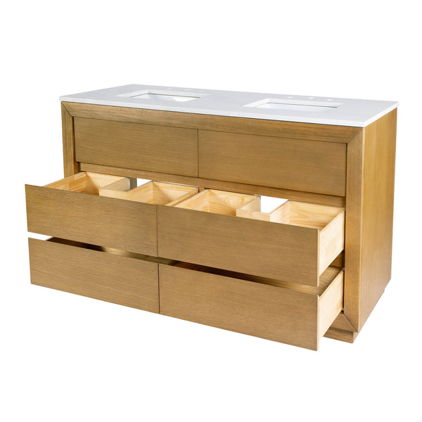 Butler Specialty Butler Brady 60 In. W Wood & Quartz Double Sink Vanity – Modern Elegance For Luxurious Bathrooms Natural Mdf,Eucalyptus,Quartz,Pine,Ceramic,Plywood,Composite Wood,Veneer 5992452-butler