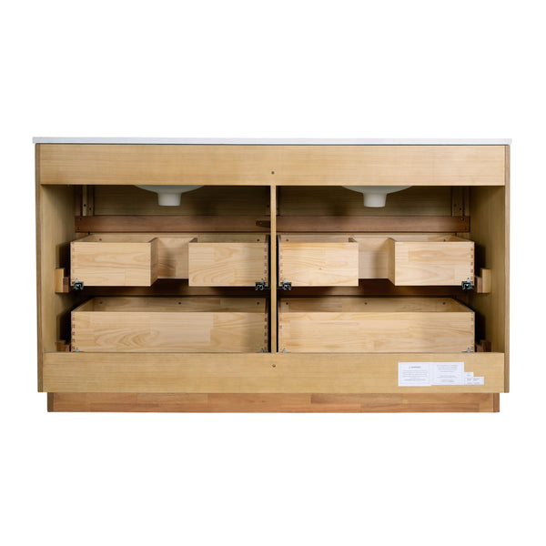 Butler Specialty Butler Brady 60 In. W Wood & Quartz Double Sink Vanity – Modern Elegance For Luxurious Bathrooms Natural Mdf,Eucalyptus,Quartz,Pine,Ceramic,Plywood,Composite Wood,Veneer 5992452-butler