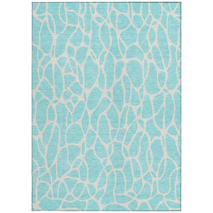 Homeroots 3' Aqua And Ivory Geometric Washable Area Rug - Perfect For Indoor And Outdoor Spaces, Durable Design 5' X 8' Polyester 599245
