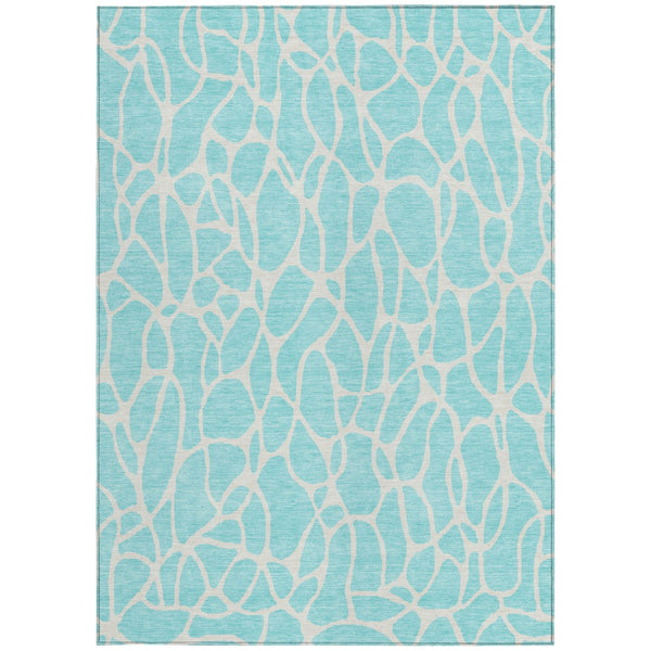 Homeroots 3' Aqua And Ivory Geometric Washable Area Rug - Perfect For Indoor And Outdoor Spaces, Durable Design 5' X 8' Polyester 599245