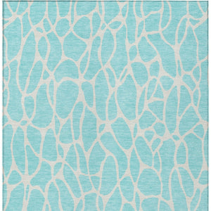 Homeroots 3' Aqua And Ivory Geometric Washable Area Rug - Perfect For Indoor And Outdoor Spaces, Durable Design 5' X 8' Polyester 599245