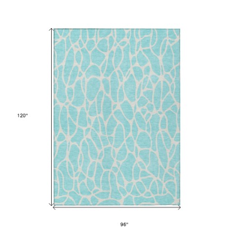 Homeroots 3' Aqua And Ivory Geometric Washable Area Rug - Perfect For Indoor And Outdoor Spaces, Durable Design 8' X 10' Polyester 599247