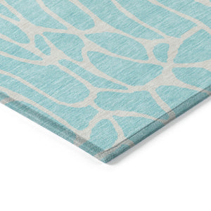 Homeroots 3' Aqua And Ivory Geometric Washable Area Rug - Perfect For Indoor And Outdoor Spaces, Durable Design 8' X 10' Polyester 599247