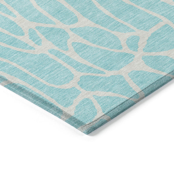 Homeroots 3' Aqua And Ivory Geometric Washable Area Rug - Perfect For Indoor And Outdoor Spaces, Durable Design 8' X 10' Polyester 599247