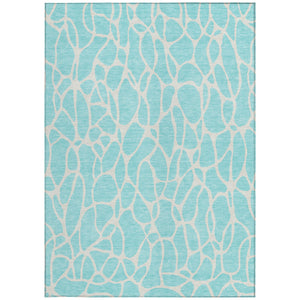 Homeroots 3' Aqua And Ivory Geometric Washable Area Rug - Perfect For Indoor And Outdoor Spaces, Durable Design 9' X 12' Polyester 599248