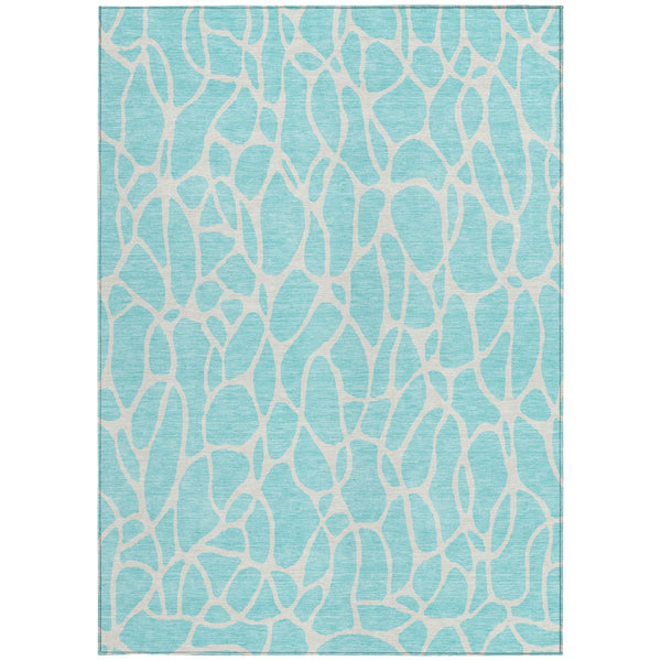 Homeroots 3' Aqua And Ivory Geometric Washable Area Rug - Perfect For Indoor And Outdoor Spaces, Durable Design 9' X 12' Polyester 599248