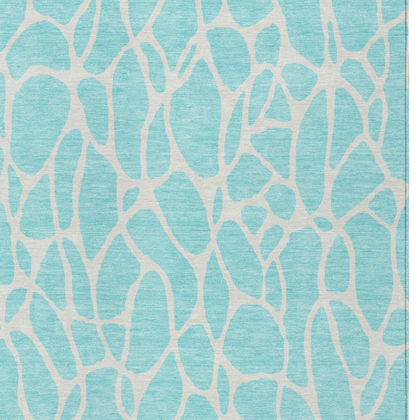 Homeroots 3' Aqua And Ivory Geometric Washable Area Rug - Perfect For Indoor And Outdoor Spaces, Durable Design 9' X 12' Polyester 599248