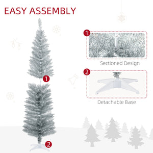 English Elm Homcom 6' Slim Silver Pencil Christmas Tree With 390 Realistic Branch Tips - Perfect For Small Spaces! W2225P229802