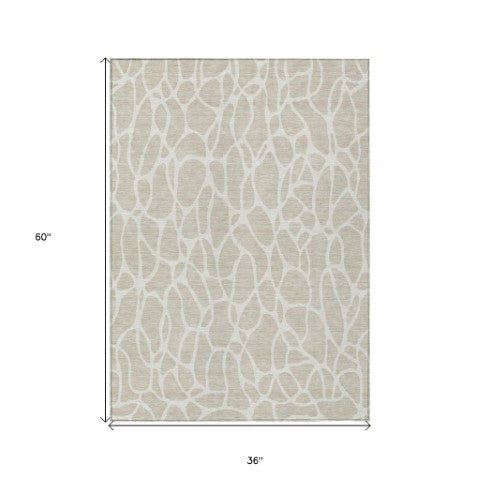 Homeroots 3' Aqua And Ivory Geometric Washable Area Rug - Perfect For Indoor And Outdoor Spaces, Durable Design 3' X 5' Polyester 599250