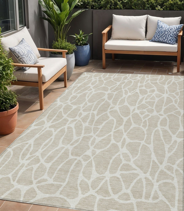 Homeroots 3' Aqua And Ivory Geometric Washable Area Rug - Perfect For Indoor And Outdoor Spaces, Durable Design 5' X 8' Polyester 599251