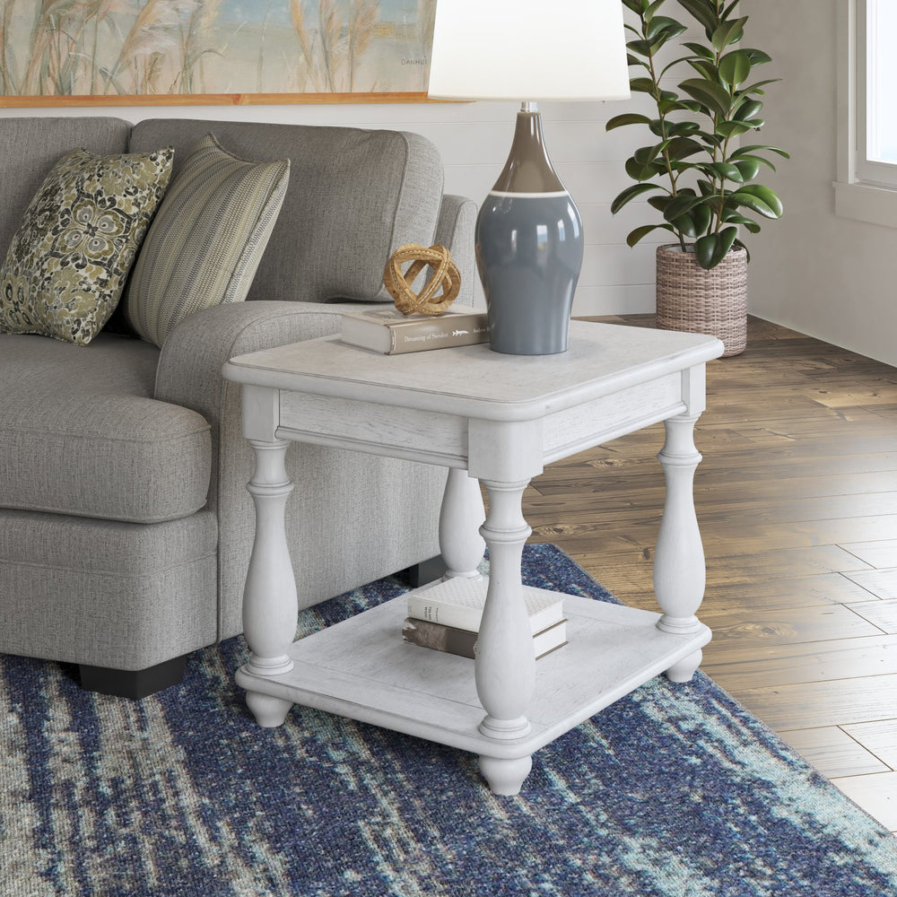 English Elm Wallace & Bay - Gray Square End Table with Oyster Coastal Finish, Solid Wood, Easy-Care 24" Square Accent Table B2709P212401