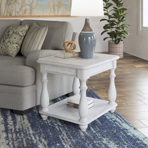 English Elm Wallace & Bay - Gray Square End Table with Oyster Coastal Finish, Solid Wood, Easy-Care 24" Square Accent Table B2709P212401