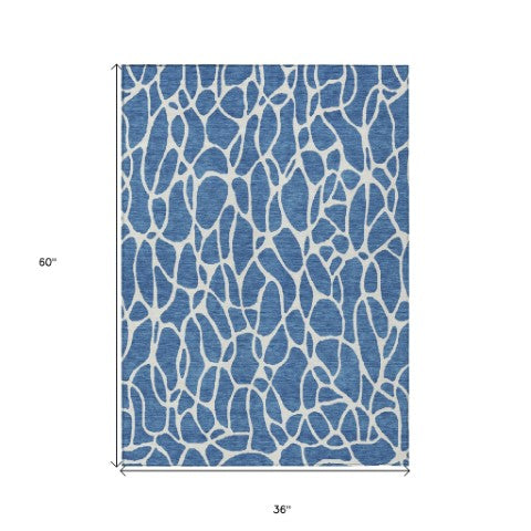 Homeroots 3' Aqua And Ivory Geometric Washable Area Rug - Perfect For Indoor And Outdoor Spaces, Durable Design 3' X 5' Polyester 599262
