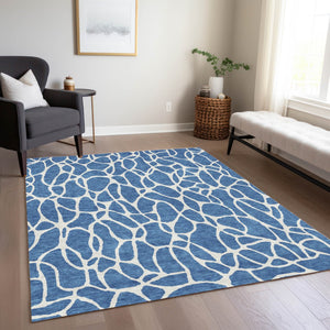 Homeroots 3' Aqua And Ivory Geometric Washable Area Rug - Perfect For Indoor And Outdoor Spaces, Durable Design 3' X 5' Polyester 599262