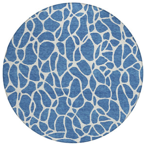 HomeRoots 5' Blue and Ivory Geometric Area Rug - Stylish, Washable, Durable Design for Indoor and Outdoor Use 8' Round 599264
