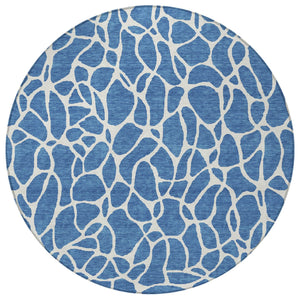 Homeroots 3' Aqua And Ivory Geometric Washable Area Rug - Perfect For Indoor And Outdoor Spaces, Durable Design 8' Round Polyester 599264